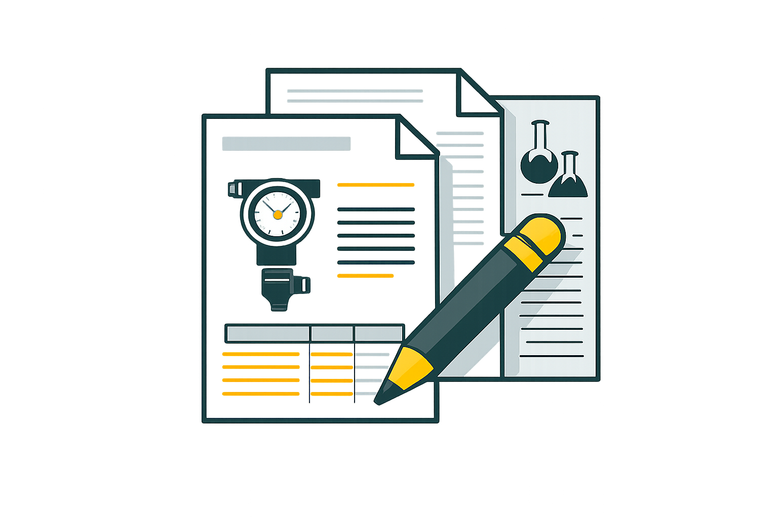 Icon representing instrument datasheets and technical documentation used for specification and procurement.