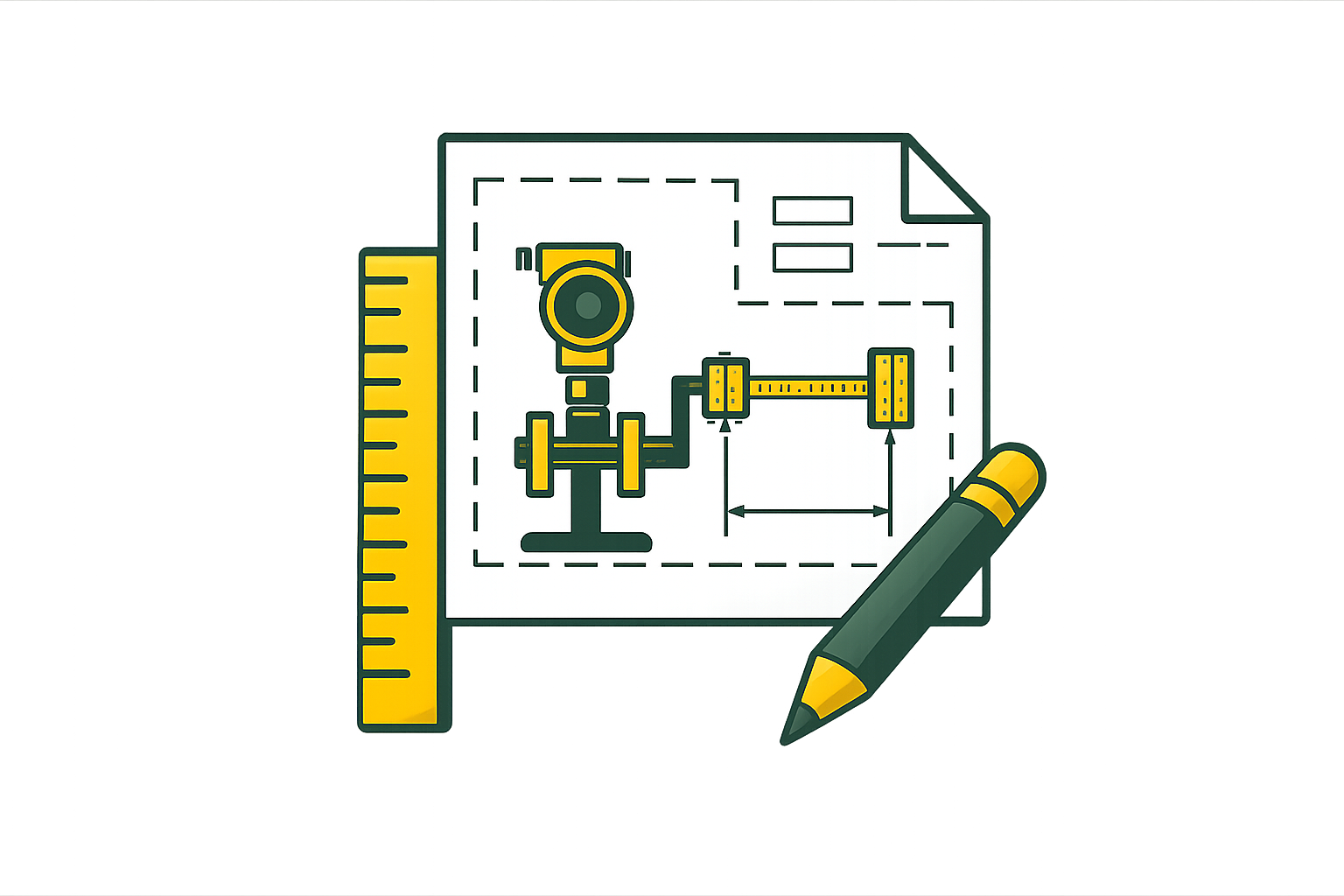 Icon showing instrument installation details and layout planning for industrial facilities.