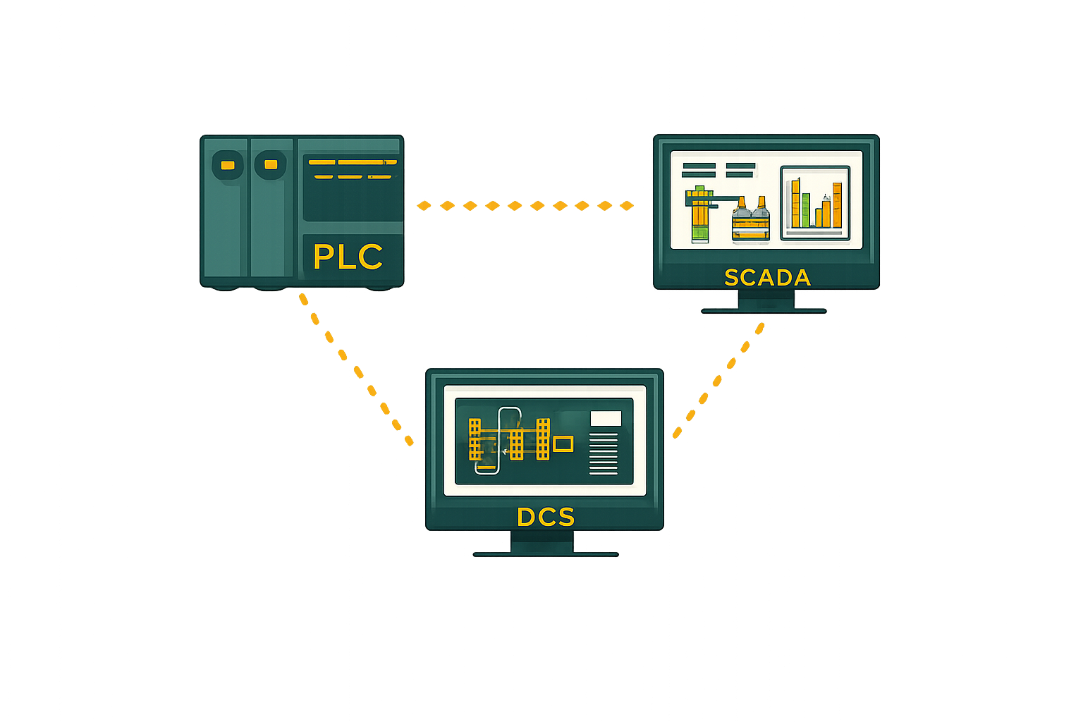 Icon representing integration of field instrumentation with PLC, DCS, and SCADA systems.