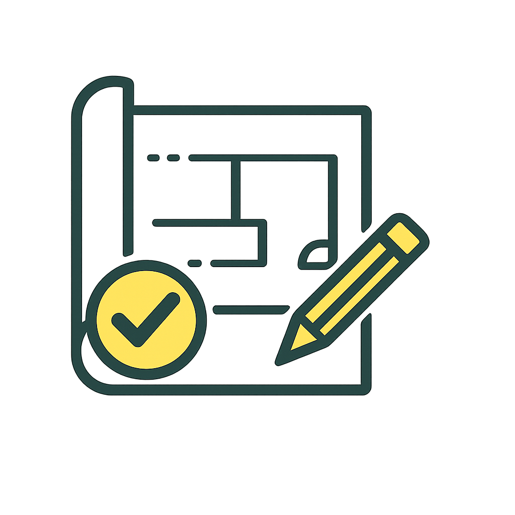 As-built engineering drawings icon showing verified construction documentation and approved design accuracy