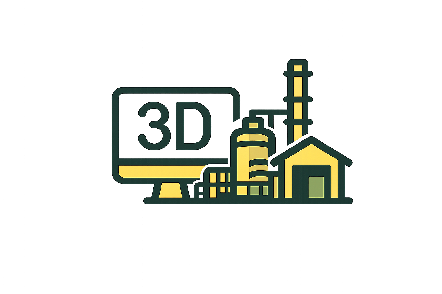 3D CAD modeling icon representing industrial equipment layouts and facility visualization