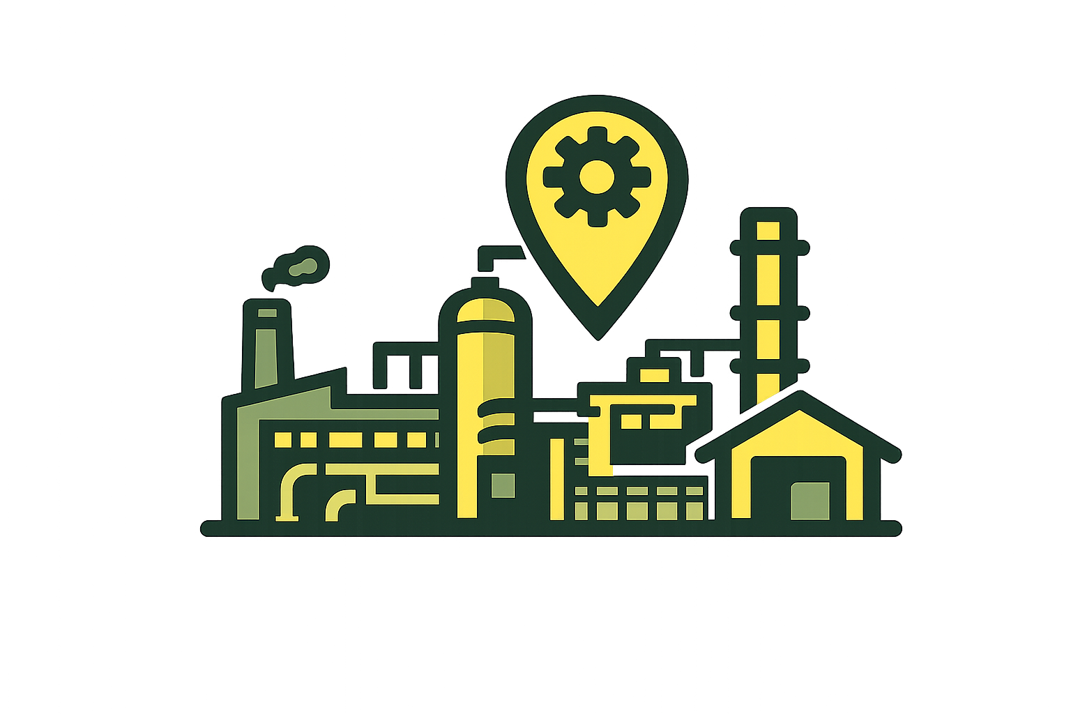 Industrial project icon representing greenfield development, brownfield expansion, and retrofit engineering work