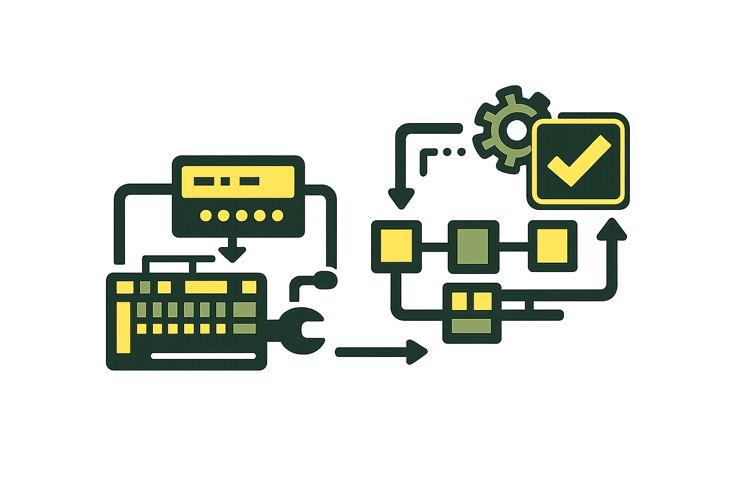 Automation and controls drafting icon showing PLC systems, workflows, and integrated engineering documentation