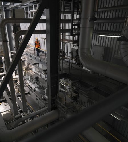 Worker walking in factory